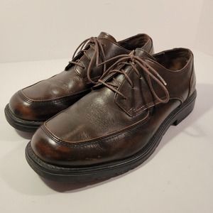 SKECHERS Men's US 9.5 Brown Leather Oxford Lace up Dress Shoes Comfort Gel Sole